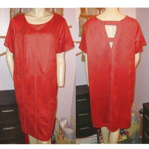 Skies Are Blue Dress Size 1X Patchwork Eyelet Embroidered Faux Suede Lined NWT